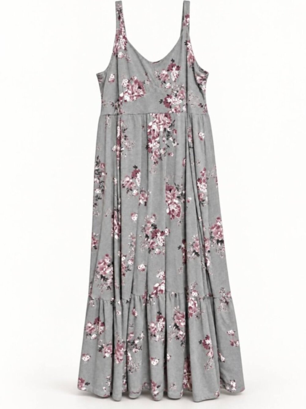 Torrid Size 3 Gray Floral Sleeveless Tiered Maxi Dress